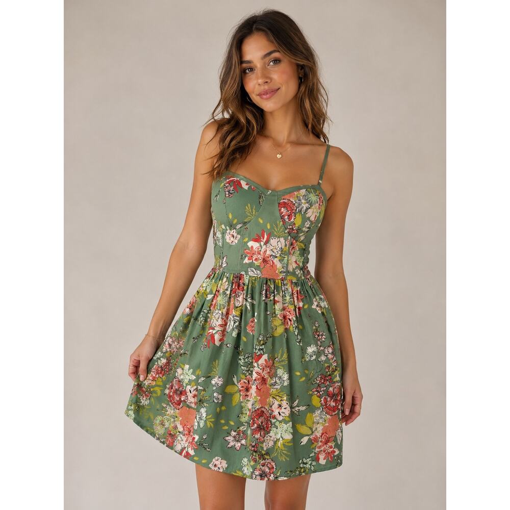 BOG Collective Sage Green Floral Sundress Medium